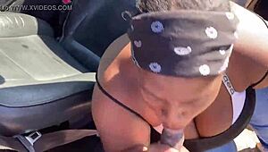 Crazy thot angrily sucks dick in public outdoor setting