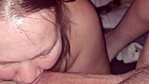 milf with big nipples kneels and sucks my big cock. she moans passionately