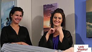 cute femdoms in lingerie humiliate sub guy, want to watch?