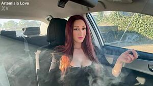 Artemisia Love, the Italian milf, smokes sexily in her car