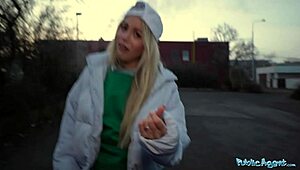 Experience the thrill as the 18 year old blonde waitress rides and gets bent over in public parody passion