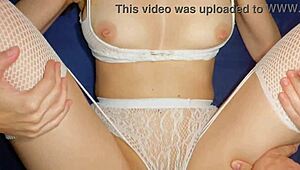 Watch me take this creampie in my stockings, the amateur girl says.