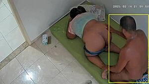 Hidden camera catches wife cheating with neighbor, humiliating husband.