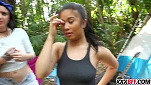 Look At These Camping Girls Sharing A Big Dick!