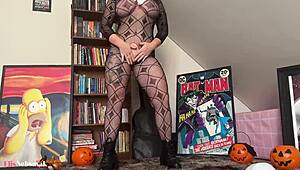 blonde hottie elis nebsniak masturbating in halloween costume until orgasm