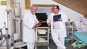 18yo nerd girl keira flow made to cum again and again by two old doctors