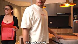 busty latina real estate agent gives client cock blowjob to sell house.