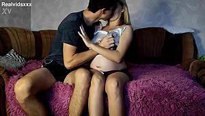 9TH MONTH PREGNANT TEEN 18+ BLONDE SUCKS AND FUCKS HER BF ON THE COUCH