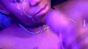 ebony facial cumshot on pretty young couple