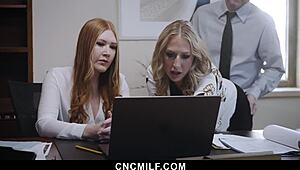 boss freeuses two hot milfs in office for hardcore fun