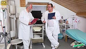 18yo nerd girl keira flow made to cum again and again by two old doctors