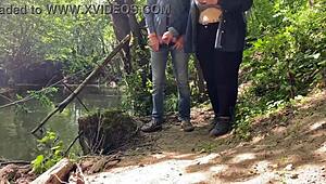 This mature mother-in-law gives an amazing handjob outdoors