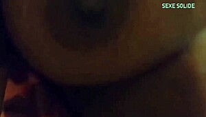 Ebony girl in red panties gets fucked with condom, contrasting passion and caution.