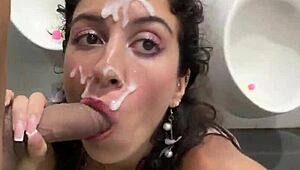 cum on face in public locker room and cumwalk at the waterfall, sloppy and sexy!!