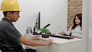 Desperate For The Job, She Performs Oral Sex, Gets Fucked In Various Positions, And Sucks Cock Intensely To Please Her Boss