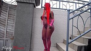 Intense ass licking escalates to passionate dick riding on outdoor stairs