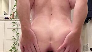 Riding huge horse dildo for anal gaping!