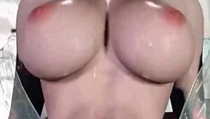 3d ai hq brunette asian big tits firm tits hard erect nipples cowgirl riding pov sex with sound added