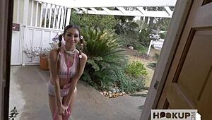 Ass pup-collar-blasted Moka Mora gets sprayed by hookup in rough session