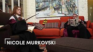 Wand rubs against shaved pussy intensely