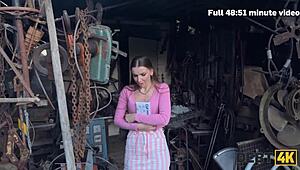 debt4k young debtor shows collector real squirt in garden