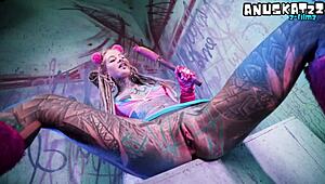 Watch this tattoo slut perform solo double penetration with toys