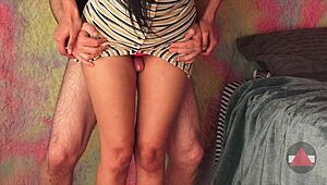 Lifting Her Skirt To Fuck Her Thighs In Doggystyle Position