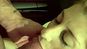 Sexy milf wife sucks her hubby's huge cock till he explodes