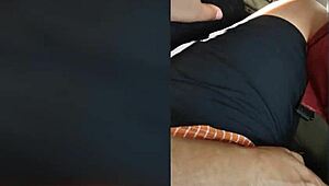 Mature big ass woman wears leggings on the street