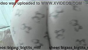 milf in pajamas masturbates showing her big ass and camel toe