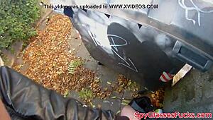 i saw a real teen 18+ gettin fucked outdoors in spycam action, bent over in doggystyle, cum in her mouth