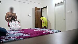 i gived blowjob and fucked my wife hard while maid cleaned