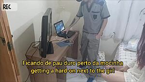 Technician visits woman in uniform without underwear