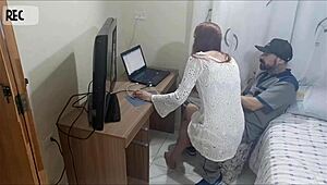 Technician visits woman in uniform without underwear