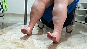 coolmarina tired from street gets foot massage with hard eggs on floor