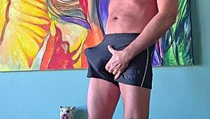 Pervy papifachero enjoys how muscle alive shorts grab his cock and cum tanks, woof, they were meant for the
