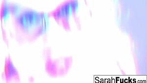 busty babe sarah dresses up and masturbates