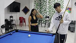 Perverted Stepbrother Teaches Latina Stepsister Billards Then Fucks Her Pussy