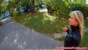 i saw a real teen 18+ gettin fucked outdoors in spycam action, bent over in doggystyle, cum in her mouth