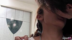 Japanese teen talks to classmate, gets pov creampie fuck?