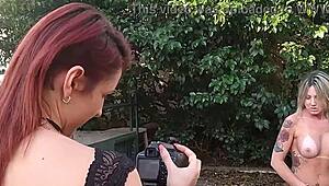 euzinha behind the cameras showing off her tits