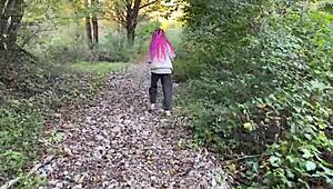 Outdoor forest rough sex spanks teen pussy fucked cum in mouth squirted