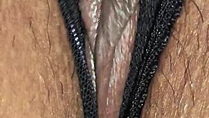 latina wife in black panties gets cum shot.