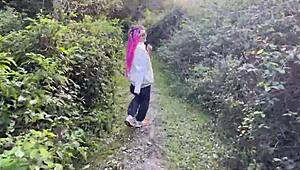 Outdoor forest rough sex spanks teen pussy fucked cum in mouth squirted