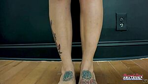 inked brunette sabrina finger fucks her wet pussy and sucks a juicy cock