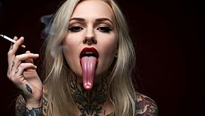 devils smoking fetish with lipstick and monster vibes