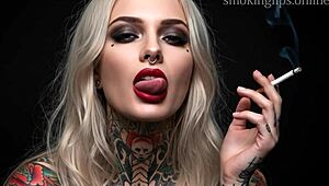 devils smoking fetish with lipstick and monster vibes