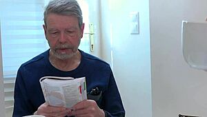 Grandpa cums on young perky tits after doggystyle and oral fucking