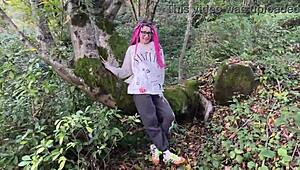 Outdoor forest rough sex spanks teen pussy fucked cum in mouth squirted