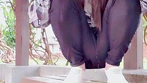 Why does she pee outdoors in stockings?